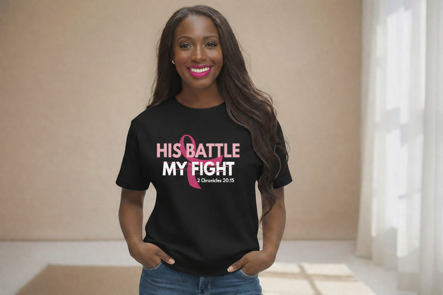 THE BATTLE IS THE LORD'S CANCER AWARENESS T- SHIRT - Just Faith No Fear
